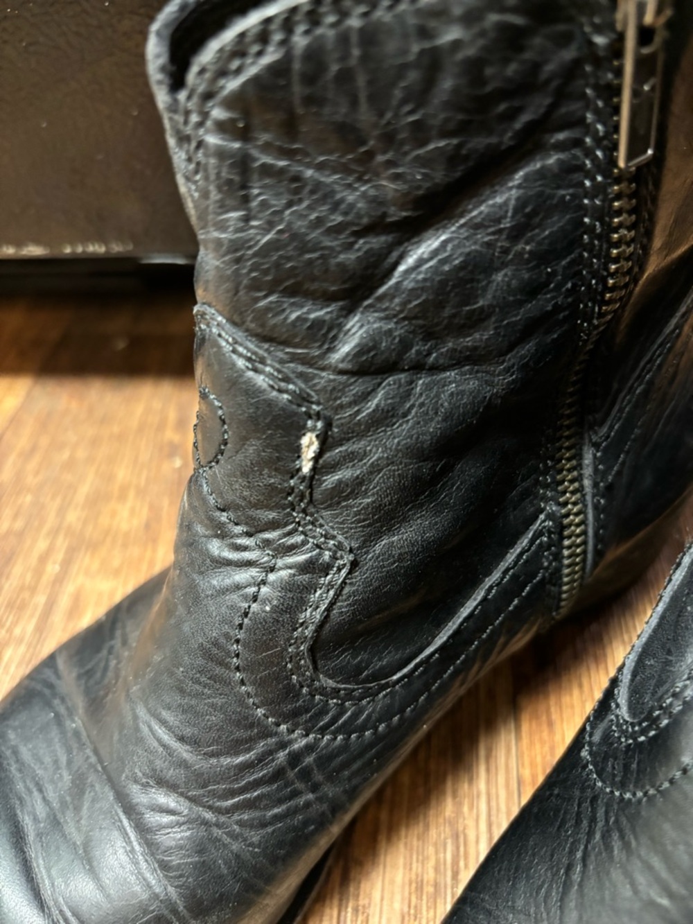 Frye Black Leather Pointed Ankle Boots with Side Zip - Picture 4 of 7